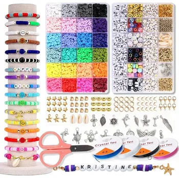 Dětské navlékací korálky SADA KORÁLKŮ NA VÝROBU NÁRAMKŮ A BIŽUTERIE, KORÁLKY S PÍSMENY, 7200 KS