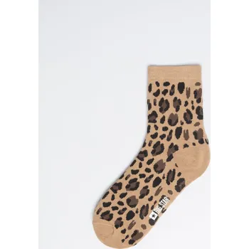 Dámské ponožky BIG STAR Dámské dlouhé PONOŽKY se vzorem S LEOPARDÍM VZOREM béžové GLAMIA 801, velikost 35-38