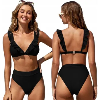 Dámské plavky DVOUDÍLNÉ PLAVKY ČERNÉ VOLÁNEK M 38