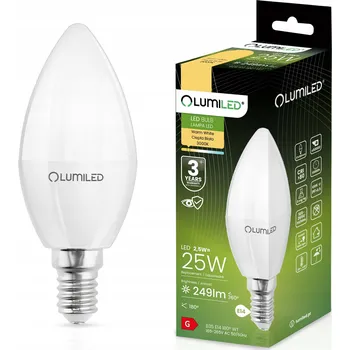 Žárovka LED žárovka E14 Svíčka B35 2,5W = 25W 249lm 3000K Teplá bílá 180° LUMILED