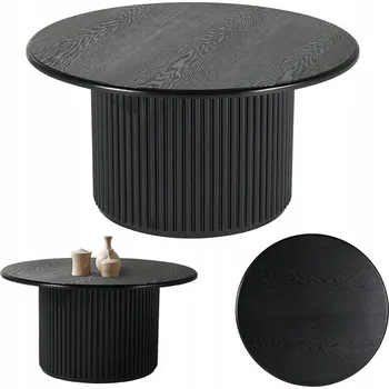 Konferenční stolek Kulatý konferenční stolek ROMA 80 cm černý, lavice do obývacího pokoje, stůl s rýhovaným povrchem GLAM