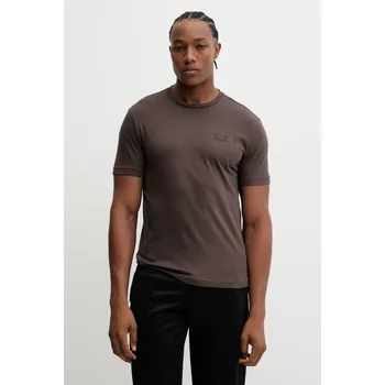 Bavlněné tričko EA7 Emporio Armani pánské, hnědá barva, s potiskem, PJVPZ.8NPT25 89X, vel. XXL