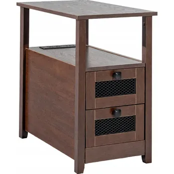 Noční stolek Úzký noční stolek se zásuvkou, USB portem a zásuvkami do ložnice, hnědý