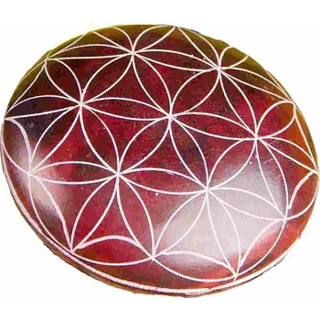 Masážní kámen Květina života masážní hmatka vínově červená průměr cca 4,5 cm