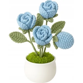 umělá květina Háčkované růže v květináči dekorace květiny ruční práce dárek