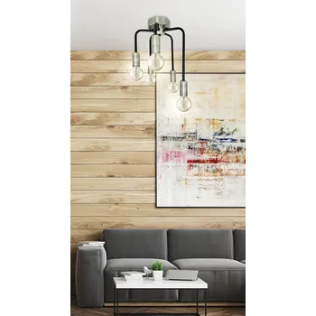 Stropní lustr loftový Saga černý s patinou 5-ramenný do obýváku a jídelny