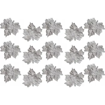 Vánoční dekorace Sada 15 ks dekorací: Listy stříbrné 8,5 cm