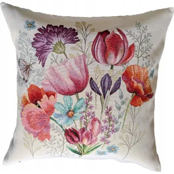 Povlak na polštářek POSZEWKA GOBELIN 45x45 Květiny Růže Béžová Dekorativní