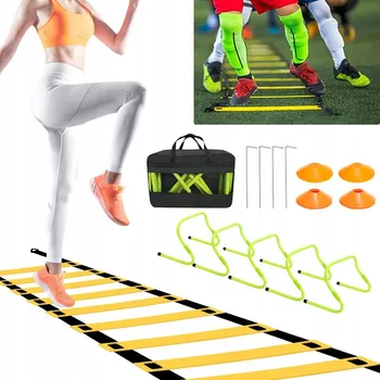 Žebřík Koordinační tréninkový žebřík až 6 m + Kužely / Hříbky 10 Ks. Pro fotbalisty