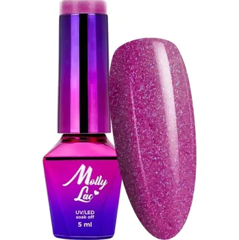 Přípravek na nehty Hybridní lak MOLLYLAC 5g Glowing Time Vanity Show Fialový s třpytkami Č. 238