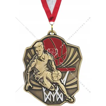 Sběratelský sportovní předmět Velká ražená medaile BASKETBAL 7cm + stuha + hliníková samolepka