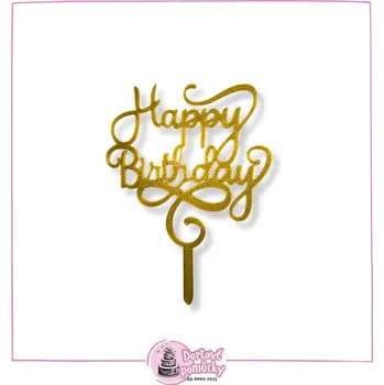 Happy Birthday č.4 - plastový zápich - Červená