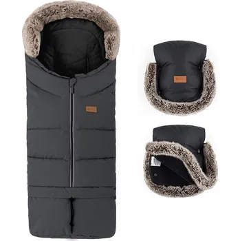 Dětská deka PETITE&MARS Set zimní fusak Arctic 4v1 + rukavice na kočárek Furry Forever Black