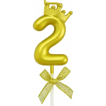 Dortová svíčka Zlatá narozeninová svíčka – Číslice 2 s korunkou