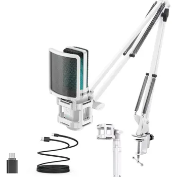 Mikrofon Mikrofon se stolním stativem a ramenem, popový filtr, USB kabel, RGB podsvícení, profesionální set na streamování a nahrávání