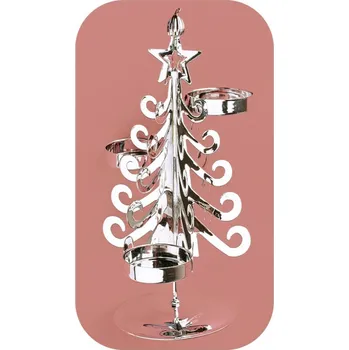 Obraz Svícen kovový strom na 3 čajové svíčky stříbrný, 20 cm