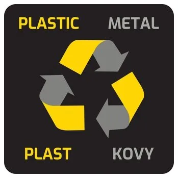 Odpadkový koš Samolepka na odpadkový koš BLACK pro tříděný odpad - PLAST-KOV, černá, 12x12 cm,CZ/EN