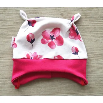 Kojenecké oblečení AMÁLKA Elastická čepička jersey, malinový květ Velikost: 74-80