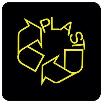 Odpadkový koš Samolepka na odpadkový koš pro tříděný odpad - PLAST, černá - žlutá, 12x12 cm, CZ