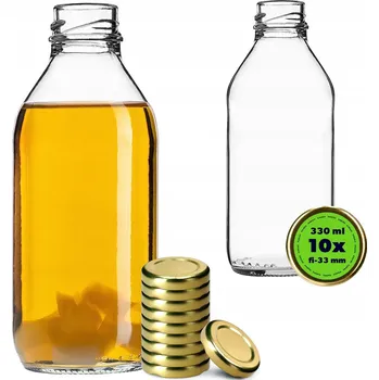 Láhev 10x SKLENĚNÁ LÁHEV SOCZEK 330 ml NA DŽUSY A ŠŤÁVY, LIKÉRY, ZLATÉ ŠROUBOVACÍ VÍČKA