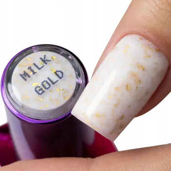 Lak na nehty Hybridní báze na nehty MOLLYLAC 10g Flakes Milk&Gold Mléčná s vločkami