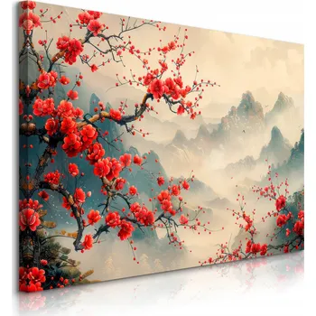 Obraz OBRAZ CANVAS DO LOŽNICE ČERVENÉ KVĚTY KOPCE JAPONSKÝ STYL 40x30