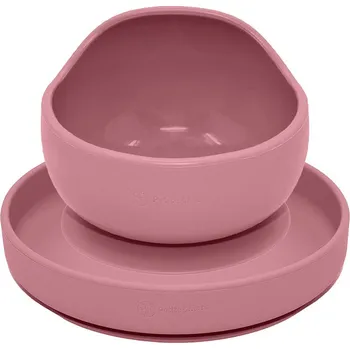 PETITE&MARS Set jídelní silikonový TAKE&MATCH 2 ks talíř + miska Dusty Rose 6m+