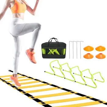 Žebřík Koordinační tréninkový žebřík až 6 m + Kužely / Hříbky 10 Ks. Pro fotbalisty