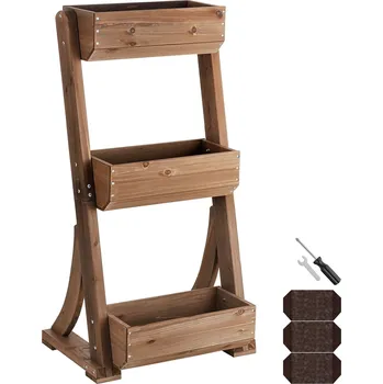 Vyvýšený záhon TecTake GmbH 406172 vertikální záhon flora, lakované dřevo, vč. pěstební textilie - hnědá,60 x 49 x 140 cm