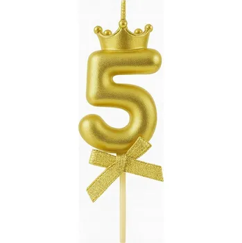Dortová svíčka Svíčka ČÍSLICE 5, zlatá - svíčky na narozeninový na dort , čísla, 6 cm