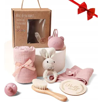 Růžová dárková sada pro novorozence – Baby Shower, 3 kusy