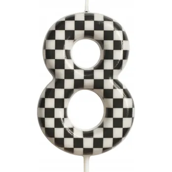 Dortová svíčka Narozeninová svíčka číslice "8" – šachovnicový vzor, závodní motiv.