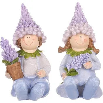 Vánoční dekorace Děti s levandulemi - polyresin, sedící, mix 2, cena za 1 ks