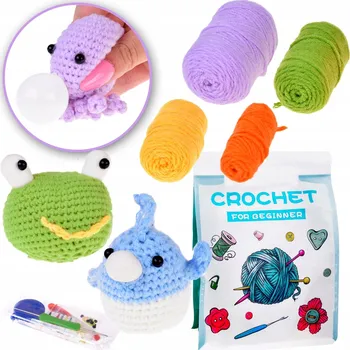 kreativní sada SADA NA HÁČKOVÁNÍ PŘÍZE HÁČEK MAČKACÍ HRAČKA DIY KREATIVITA PRO DĚTI
