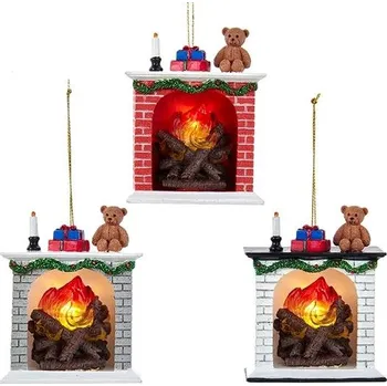 Vánoční dekorace KURT ADLER Ozdoba krb svíticí na baterie 1 ks