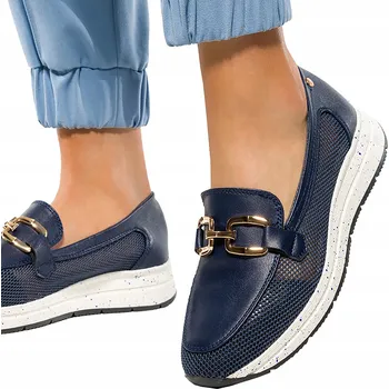 Dámská obuv Dámské Tmavě Modré MOKASÍNY S DÍROVÁNÍM Na Platformě Nazouvací POLOBOTKY vel. 40