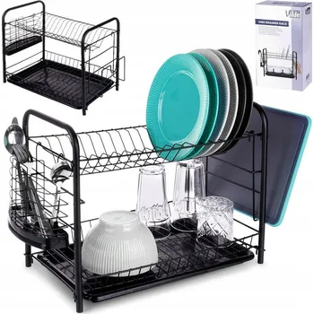 Odkapávač na nádobí Stojanový odkapávač na nádobí, kovový, prostorný, dvoupatrový, sušák na talíře a nádobí