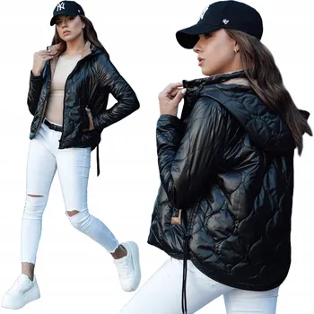 Dámská softshellová bunda DÁMSKÁ PROŠÍVANÁ PŘECHODNÁ BUNDA S KAPUCÍ ČERNÁ ty4416 - XL