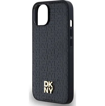Pouzdro na mobilní telefon DKNY PU Leather Repeat Pattern Stack Logo Magsafe Kožený Kryt pro iPhone 15 Plus Barva: Černá