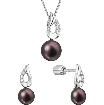 Souprava šperků Sada šperků s modrou říční perlou a zirkony 29061.3B peacock | Luxusní set | Precizní provedení | Dámské šperky | Sada pro ženy ROMERO rhodiované stříbro, zirkony, říční perly