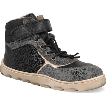Dívčí zimní obuv Barefoot dětské zimní boty Develab - Elastic+Velcro WR Black černé Velikost: 33