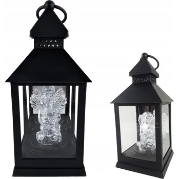 Svíčka ČERNÁ LUCERNA S ANDÍLKEM SVÍTÍCÍ HŘBITOVNÍ SVÍČKA PRO DĚTI NA HŘBITOV HROB