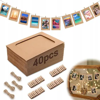 Obraz SADA RÁMEČKŮ NA FOTKY 10X15 DŘEVĚNÉ KOLÍČKY PROVÁZKY 40 KUSŮ