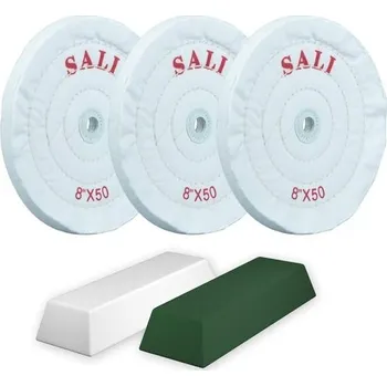 Stojan na brusku SALI Sada 3 lešticích kotoučů pro stolní brusku, 8 palců (50 vrstev), bílá bavlna pro jemný lešticí
