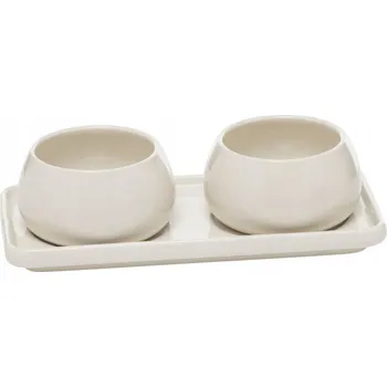 KERAMICKÉ MISKY NA PŘEDKRM ZESTAVA BÍLÝCH MISEK NA PODSTAVCI