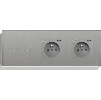 vypínač DOTYKOVÝ DVOJITÝ VYPÍNAČ + 2 ZÁSUVKY USB-C SKLO