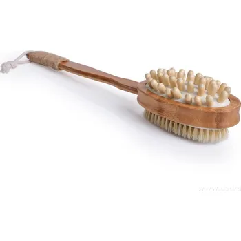Koupelový kartáč GoEco® | 2v1 oboustranný masážní kartáč na mytí | přírodní štětinky & dřevěné hroty | 42 cm