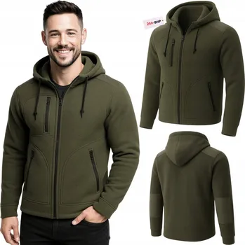 Pánská mikina Fleecová pracovní mikina Polar ROBOCZY Mikina fleecová Pracovní BOZP Ochranná TEPLÁ SILNÁ s KAPUCE KHAKI