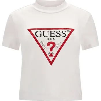 Dámské Tričko s krátkým rukávem GUESS SS MN TRIANGLE STRASS TEE W3BI54J1314-G011 – Bílá S