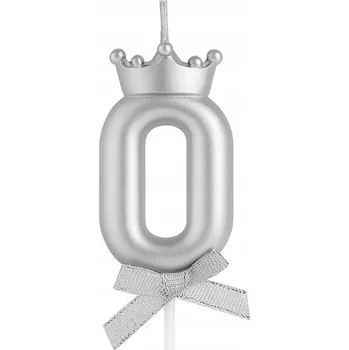 Dortová svíčka Svíčka ČÍSLICE 0 stříbrná - svíčky na dort, narozeninové číslice, 6 cm